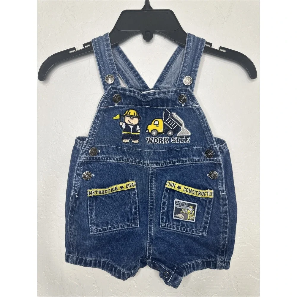 Vintage Baby 6-9months Shortalls Y2K Construction Little Bulldozer‎ Work Site